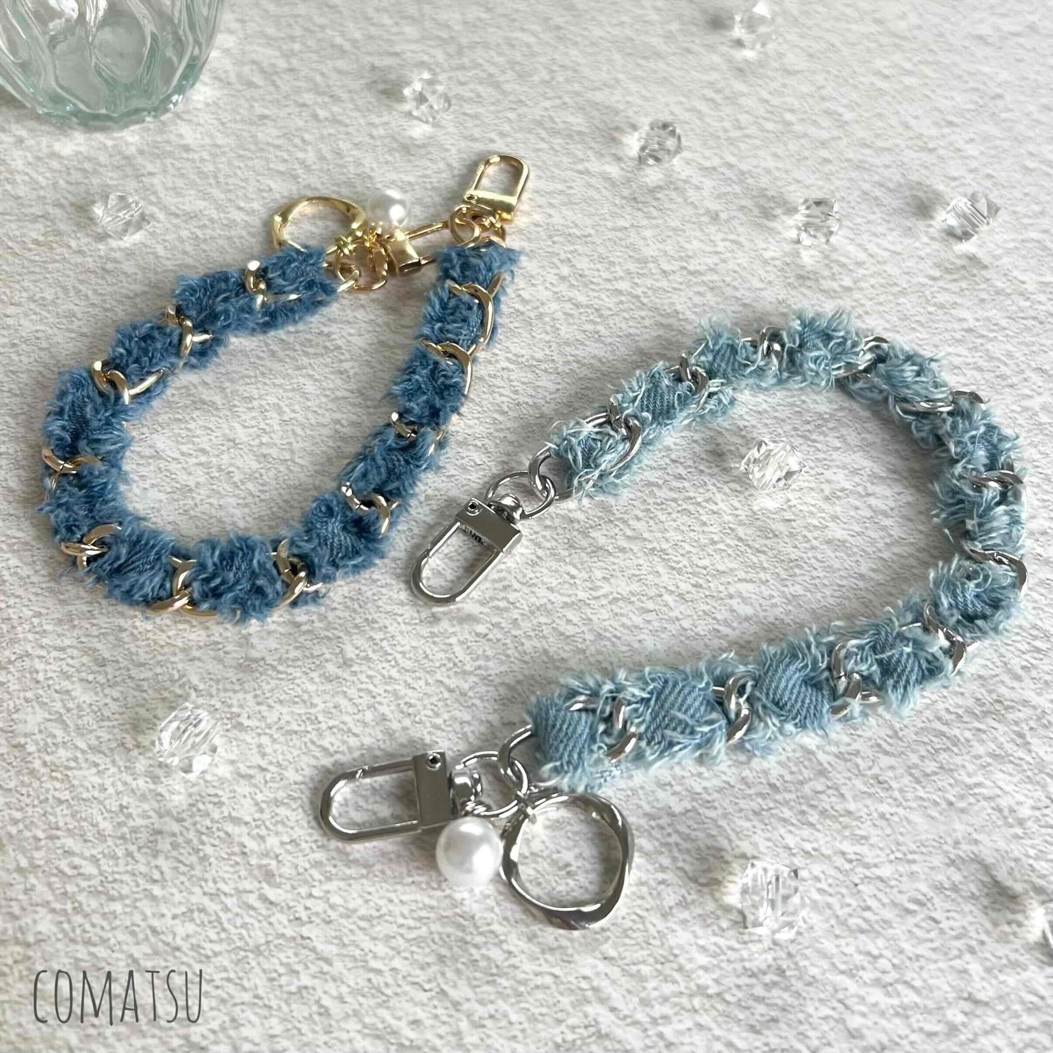 Denimチェーン ハンドストラップ 落下防止スマホストラップ 手首 リストストラップ